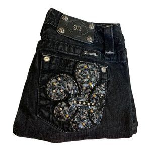 Miss Me 'Mid-Rise Skinny' Womens Jeans Tag 27 Black W28xL33 Sequins Fleur de Lis